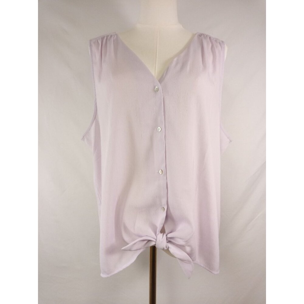 Nine West Women's Purple Sheer Button-Up Sleeveless Blouse Size XL